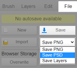 Kleki's Save menu