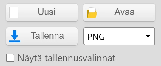 Klekin Tallenna-painike ja tiedostomuodon pudotusvalikko