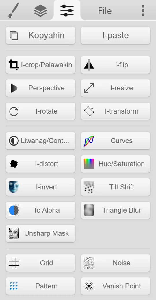 Ang tab na I-edit kasama ang Kopyahin, I-paste, at lahat ng button ng filter.