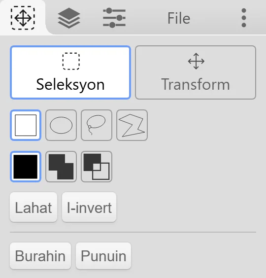 Ang tab ng Select Tool sa mode na Seleksyon.