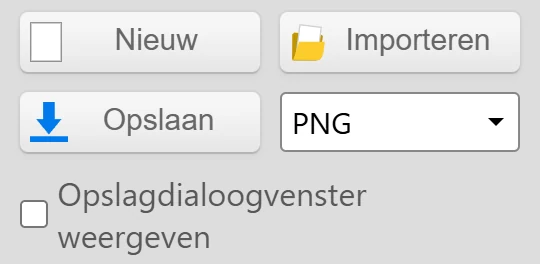 De knop Opslaan en de keuzelijst voor het bestandsformaat in Kleki
