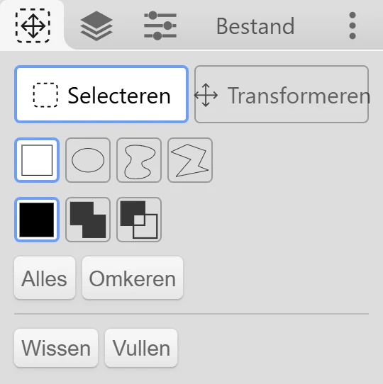 Het tabblad van het Selecteer Hulpmiddel in de modus Selecteren.