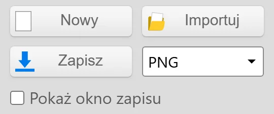 Przycisk Zapisz i lista formatów plików w programie Kleki