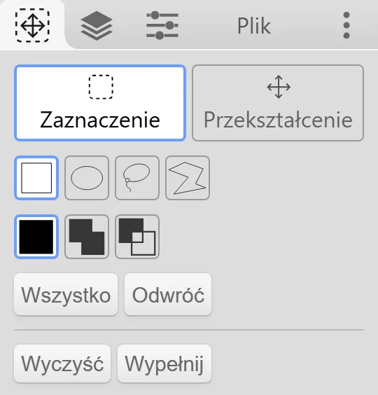 Karta narzędzia Zaznaczenie w trybie Zaznaczenie.