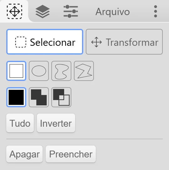 A aba da ferramenta Selecionar no modo Selecionar.