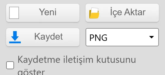Kleki'nin Kaydet düğmesi ve dosya biçimi açılır menüsü