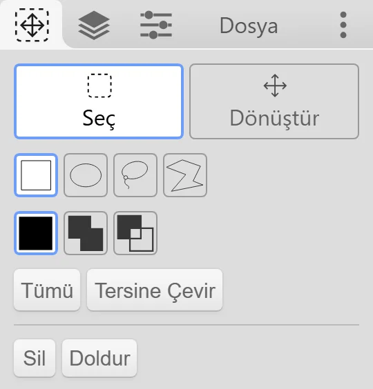 Seçim modunda Seçim Aracı sekmesi.